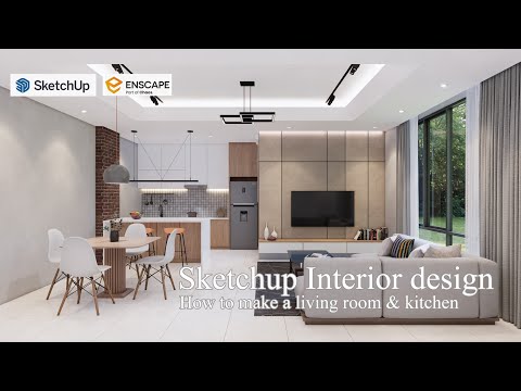 Sketchup interior design #55 How to make a living room and kitchen design render enscape