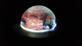 HotWheels led lamp paperweight - HotWheels, epoxy resin and wood-