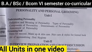 B.A. BSc Bcom VI semester co-curricular|| COMMUNICATION SKILL AND PERSONALITY DEVELOPMENT