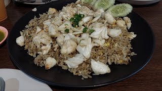 Bangkok. Here Hai Restaurant. Insane Crab Fried Rice with Crab Spring Roll & Stir Fry Mantis Shrimp