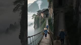 悬崖古寨的烟火日常，都在这吊桥上