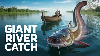 fishing net catch a big fish in river by Khmer man in cambodia #net