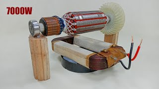 How to make 240V powerful infinity 7000W free electricity generator with a grinding machine armature