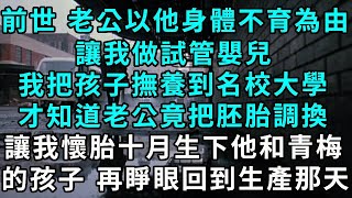 前世 老公以他身體不育為由，讓我做試管嬰兒，怎料我把孩子撫養到名校大學，才知道老公把胚胎調換，讓我懷胎十月生下，他和青梅的孩子 再睜眼...