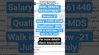 Dental jobs BHEL ! MDS job ! #applynow #bds #mds #job #vacancy #dentistry #dentist #apply #bdsjobs