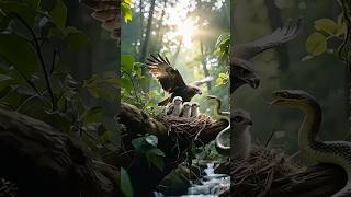 Eagle Mom's Epic Move! Throws King Cobra to Crocodile—3 Thrills in 18s #shorts