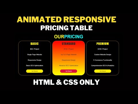 Animated Responsive Pricing Table Using HTML and CSS | Step-by-Step Pricing Table Tutorial