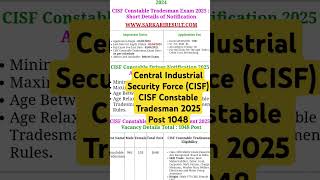 CISF Central Industrial Security Force (CISF)CISF Constable Tradesman Recruitment 2025