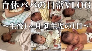 【VLOG】生後1ヶ月の新生児の1日に密着【産後パパ育休 男性育休 育休夫婦 育児 赤ちゃん目線】