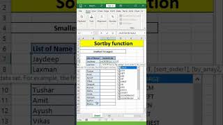 SortBy Function in Excel.  #excel #exceldataanalytics #exceltech #exceltips #exceltricks