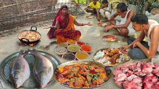 Rohu fish curry cooking and eating in village ! fish catching videos in river,rohu fish curry recipe