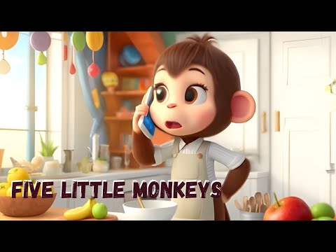 Five Little Monkeys Jumping On The Bed. Nursery Rhyme & Kid Song