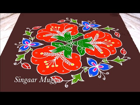 Simple and easy flower rangoli with 15X8 dots | Chukkala muggulu | Pulli kolam | Rangoli design