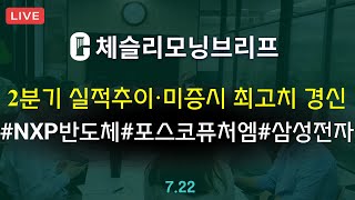 [체슬리모닝브리프] S&P500·나스닥 사상 최고. 2분기 실적 추정치 변화. NXP반도체 실적. 포스코퓨처엠. 삼성전자 [25/07/22]