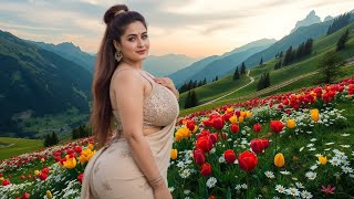 [4k] AI Art Indian Lookbook - Indian Fashion Elegance in Bloomy Alps