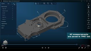 Multiple measurements options for 3D CAD models in DMU Reviewer: angle, distance, length, radius.