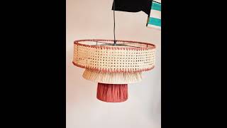Red Black Rattan With Woven Raffia Lamp Shade - Zepboo #lightingdesign #zepboo #home #rusticelegance