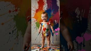 Baby's Biggest Mess Yet: Painting Gone Wild! 🎨😆 #babymess #messybaby #toddlerchaos #painteverywhere