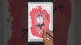 Drawing a mystical moonlight scenery | Oil pastel moonlight scenery drawing #shorts