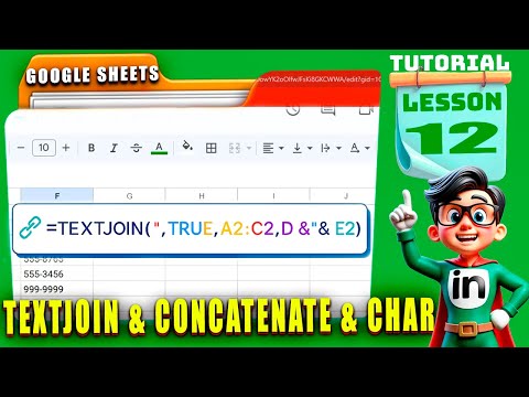 How to Use TEXTJOIN, CONCATENATE & CHAR in Google Sheets. Tutorial for Beginners - Lesson 12