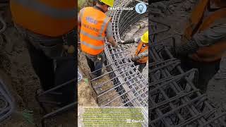 Installation of building construction iron by workers