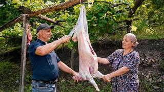 Village Eid-al Adha Preparations: Slaughtering the Lamb and Cooking Pilaf - Azerbaijan rural life