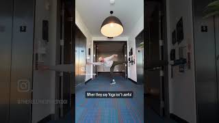 Half moon has its uses 😆 #yogafun #stretchitout #flexibilitygoals #yogalife #funnyyoga