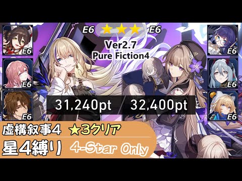 【崩スタ】星4縛りで虚構叙事 その4｜セーバル、ヘルタ｜Ver2.7 ★3クリアで攻略&ちょい解説｜pure fiction 4 【崩壊スターレイル／スタレ／Honkai Star Rail】