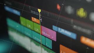 Close-up video editing on a computer monitor. Professional video editing software. moving fragments