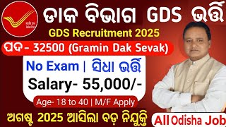 Odisha Postal GDS 10th Pass Job 2025/Odisha Post Office Postman,GDS Job 2025/Odisha Postal GDS Job