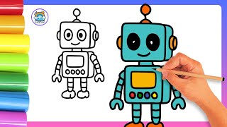Cute Robot🤖 Drawing & Coloring How to Draw a Cute Robot Step-by-Step for Kids!
