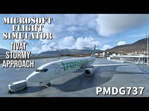 MSFS2020 PMDG 737 stormy day  Landing at Tivat airport runway 14 (LYTV) The Europe's Kai Tak