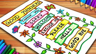 Good Manners Chart | Magic Words Drawing | Golden Words Easy Drawing | Good Manners School Project