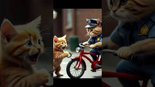 Kitten gets pulled over by Police Cat#yourai #policecat#poorkitten#bicycle#kittenbicycle#aishorts