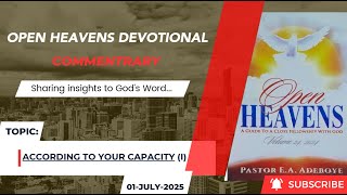 Open Heavens Devotional For Tuesday 01-07-2025 by Pastor E.A Adeboye (According To Your Capacity) I