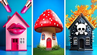 One Colored House Challenge || Barbie Vs Mario Vs Wednesday