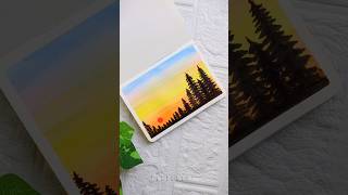 Sunset forest silhouette #artshorts #pastelart #easyart #shortsart #artvibes #easypainting #nature