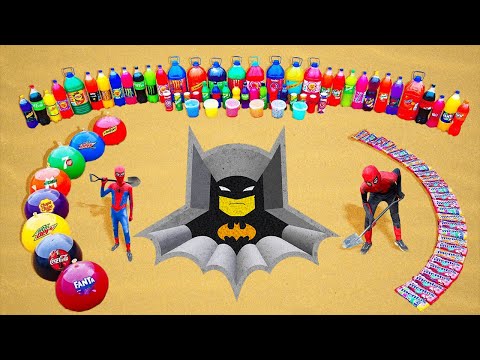 Big Toothpaste Eruption from a Batman pit, Giant Fanta, Pepsi, Mtn Dew, Balloons Soda vs Mentos