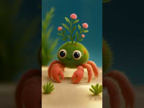 Adorable Mossy Crab with Flowers | Cute Fuzzy Crab Animation Short #shorts #ai