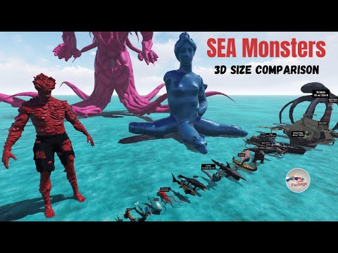 Deep Sea Monsters 3D Size Comparison Part-II (Fictional) 🐳🐬🦭🐟🐠🐡🦈🐙🐚🐋🦑