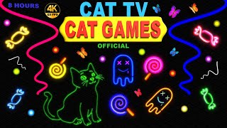 CAT GAMES | VIDEOS FOR KITTEN TO WATCH NEON, LASER & STRING | CAT TV 4K 8-HOURS 60 FPS