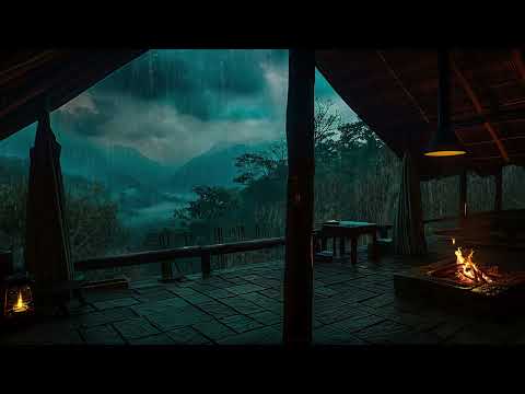 Feel the Rainy Night Air on the Porch: Relaxing Cabin Ambience with Fire Crackling and Forest Rain