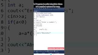 C++ problems#3|program to print absolute value of a number entered by user||#cpp#cprogramming#shorts