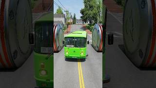 School Bus & Old Buses vs Giant Bollards #shorts #beamngdrive #bus
