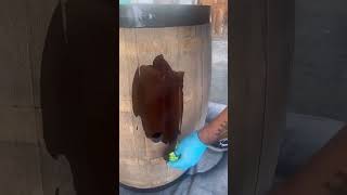 How to transform an old oak wine barrel into a bar top table for serving || extreme MAKEOVER