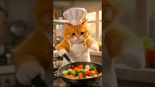 Chef Cat Cooks Up a Veggie Feast! #ChefCat #CookingCat#3d #ai  #AnimalShorts #KitchenCat  #CuteCats