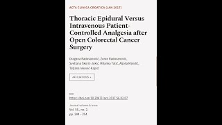 Thoracic Epidural Versus Intravenous Patient-Controlled Analgesia after Open Colorect... | RTCL.TV
