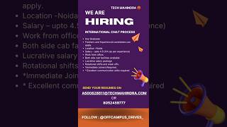 Tech Mahindra Hiring For International Chat Process | Any Graduate 🧑‍🎓 #shorts #jobs #hiring #hr