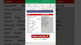 How to remove extra space using Trim Function 🔥#shorts #excel #technomondal