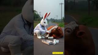 A Truck Hit the Cow…But a Rabbit Came to the Rescue! 🐄🐰🏷️#AnimalRescueStory